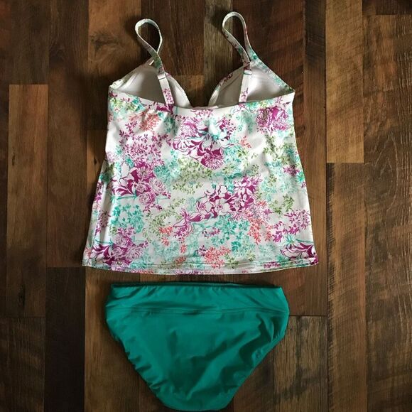 Lands End SZ 6 bottom 8 DD top Tankini Swimsuit 2pc underwire green - Picture 6 of 9